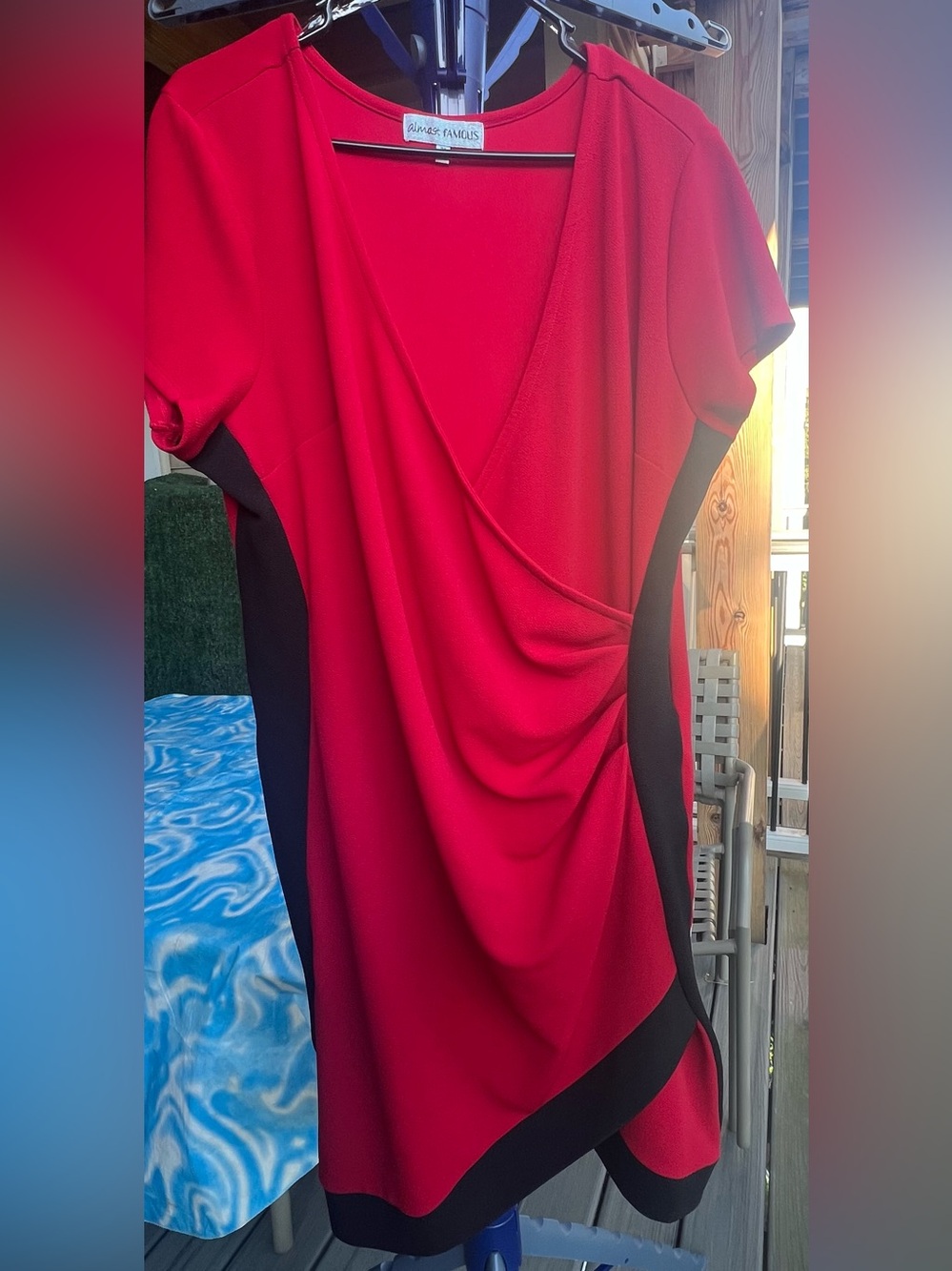 Almost Famous Red and Black Faux-Wrap Mini Dress